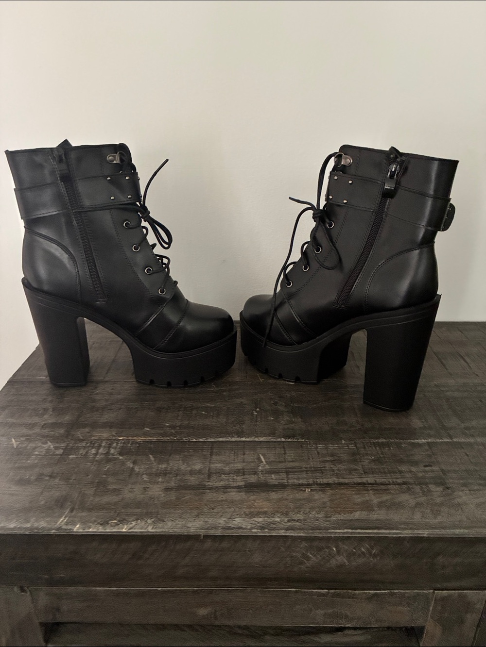 Black Platform Lace-Up Ankle Boots - Women